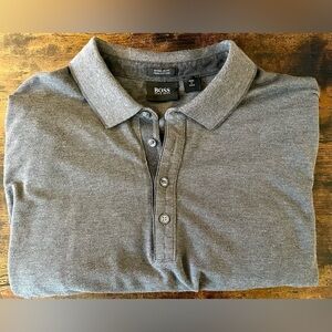 Hugo Boss Gray Polo Shirt XL Short Sleeve Collar Pima Cotton Regular Fit Golf